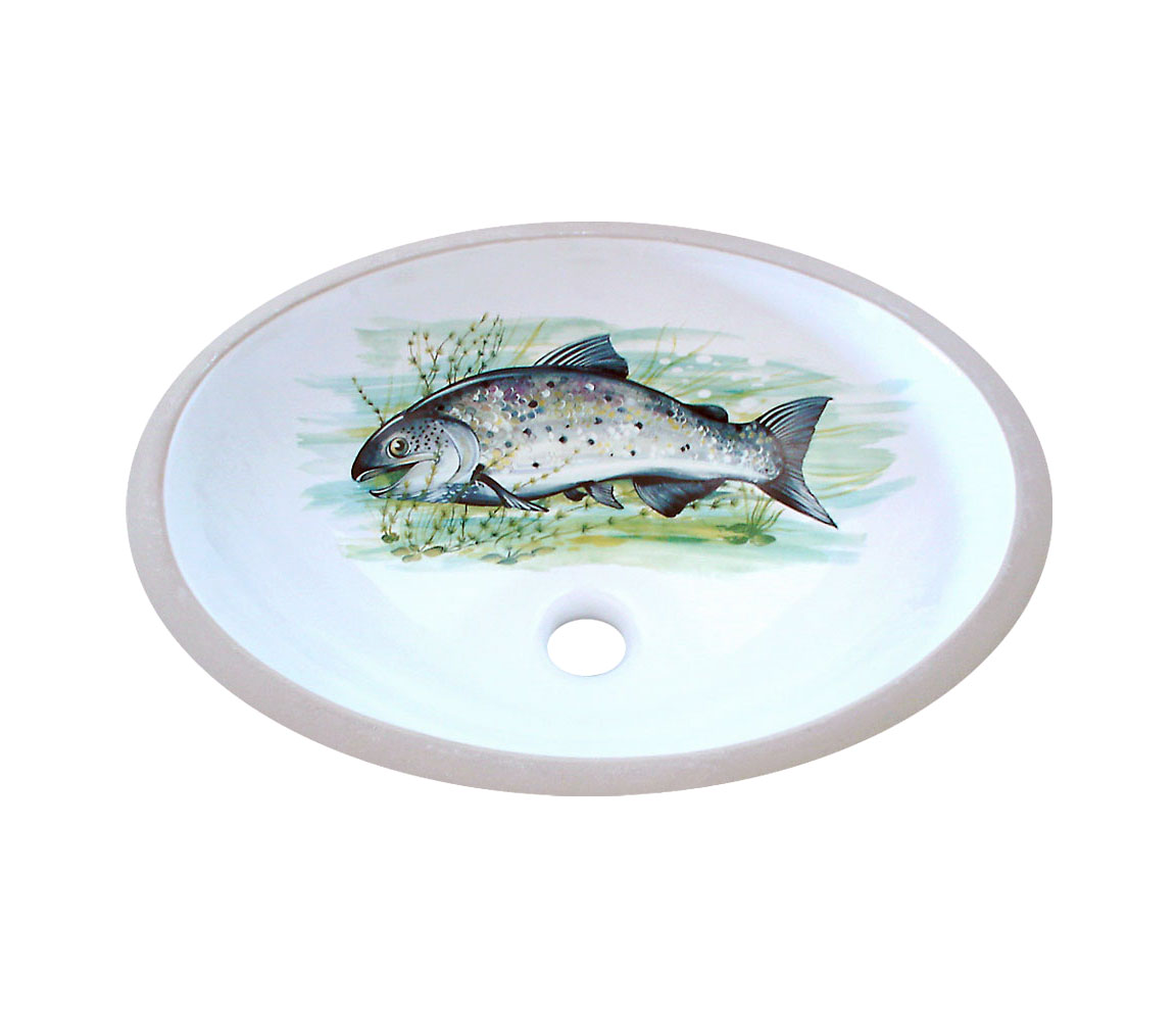 Hand Painted Bathroom Sinks With Fish on Them